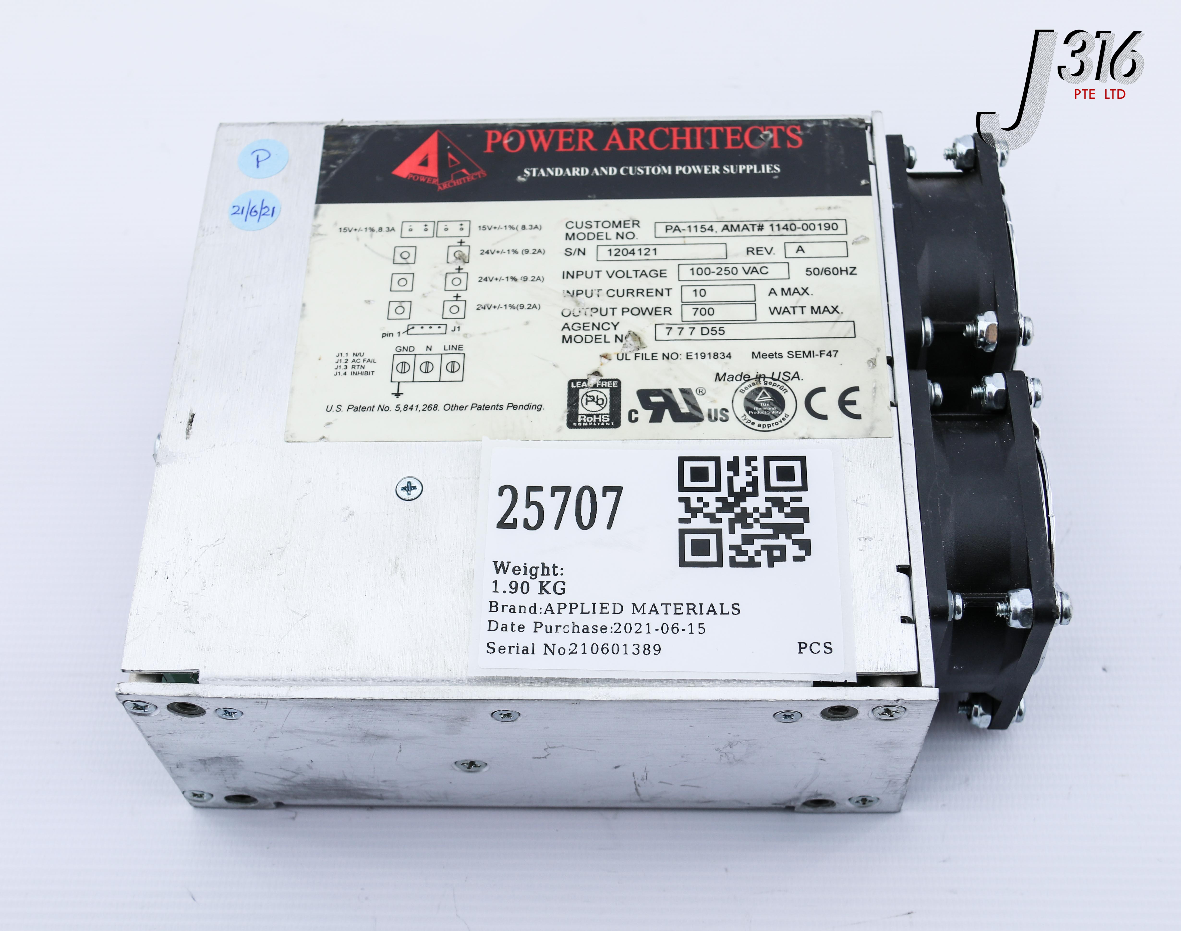 25707 APPLIED MATERIALS POWER ARCHITECTS POWER SUPPLY, PA-1154